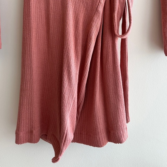Urban Outfitters Ribbed Wrap Long Sleeve Dress, Dusty Rose, Size Medium - Picture 4 of 16